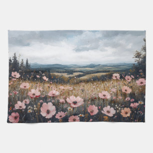 Rosa Wildblumen Landschaft Geschirrtuch
