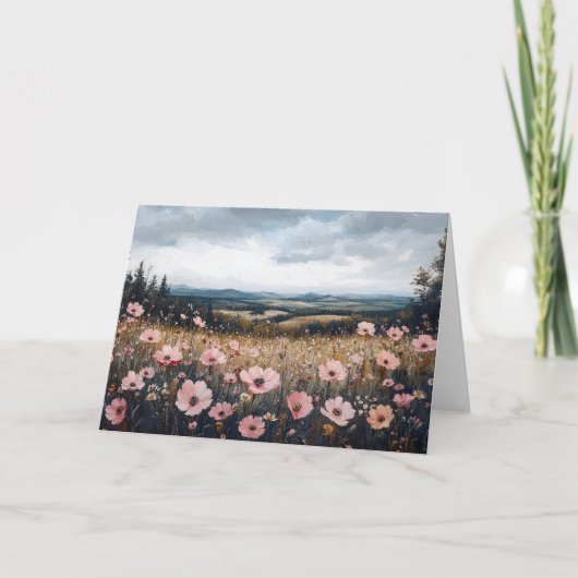Rosa Wildblumen Landschaft Karte (Vorderseite)
