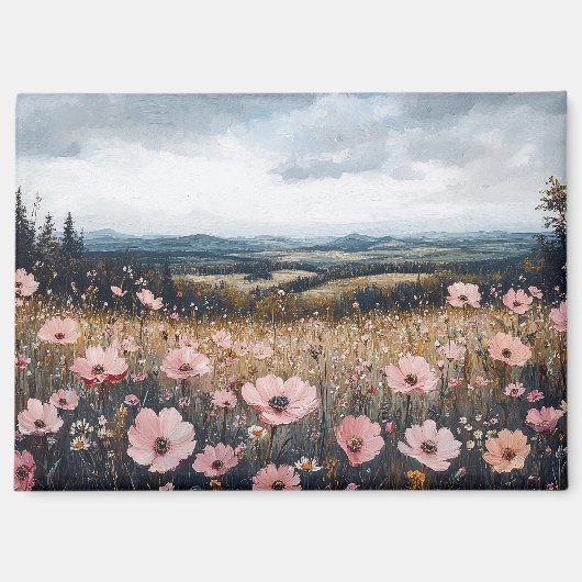 Rosa Wildblumen Landschaft Magnet (Vorderseite)