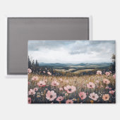 Rosa Wildblumen Landschaft Magnet (Vorderseite/Rückseite)