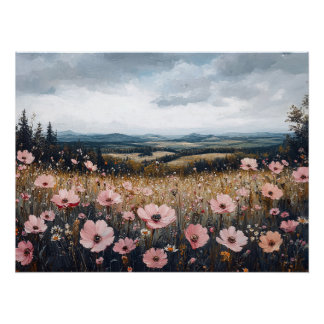 Rosa Wildblumen Landschaft Poster