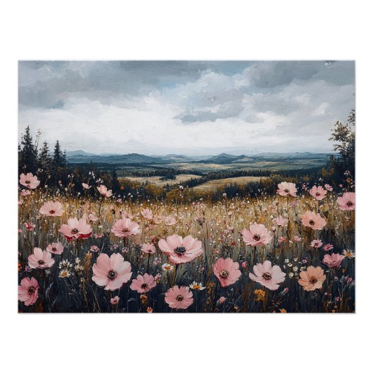 Rosa Wildblumen Landschaft Poster (Vorderseite)