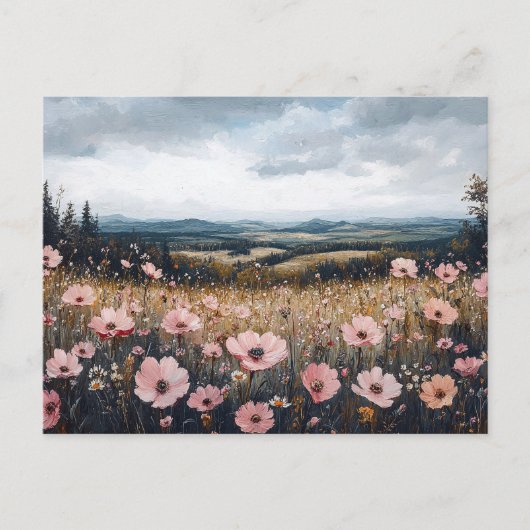 Rosa Wildblumen Landschaft Postkarte (Vorderseite)