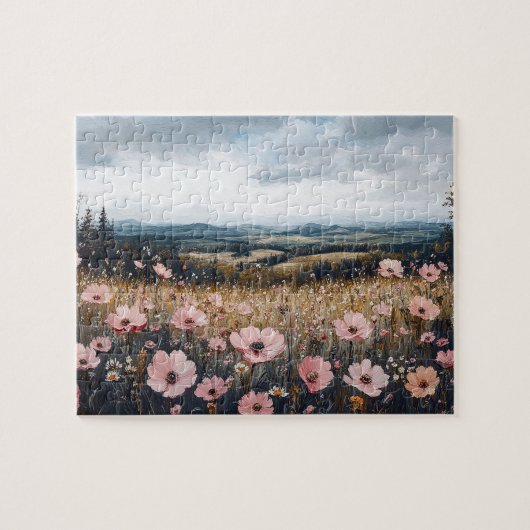 Rosa Wildblumen Landschaft Puzzle (Horizontal)
