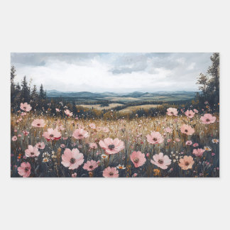 Rosa Wildblumen Landschaft Rechteckiger Aufkleber