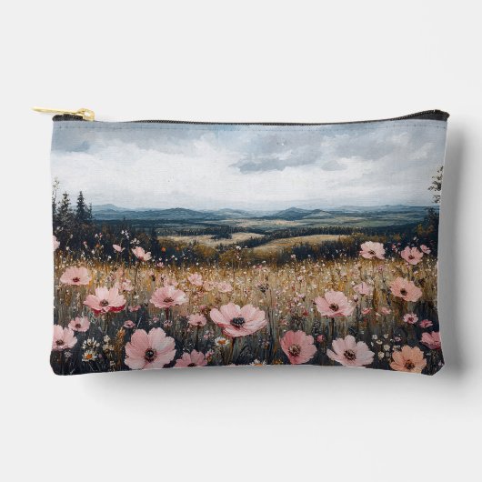 Rosa Wildblumen Landschaft Zubehörtasche (Vorderseite)
