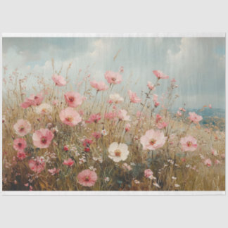 Rosa Wildblumen Landschaftliche Malerei Dekoupage Seidenpapier