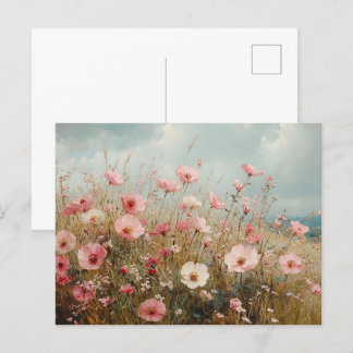 Rosa Wildblumen Landschaftliche Malerei Postkarte
