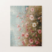 Rosa Wildblumen Landschaftliche Malerei Puzzle (Vertikal)