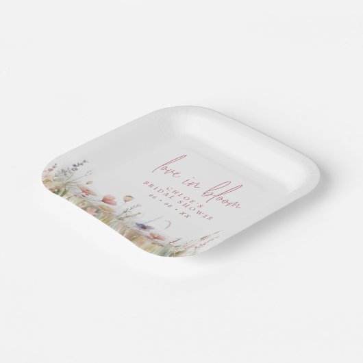 Rosa Wildblumen Liebe im BlütenBrautparty Pappteller (Gewinkelt)