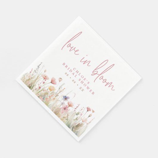 Rosa Wildblumen Liebe im BlütenBrautparty Serviette (Ecke)