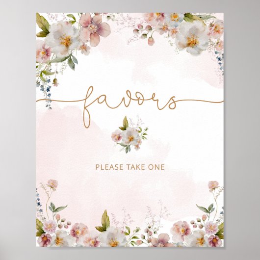 Rosa Wildblumen Lieblings-Babydusche Poster (Vorne)