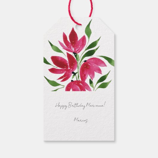 Rosa Wildblumen Lounge Wasserfarben Kunst, Dichtun Geschenkanhänger (Rückseite)