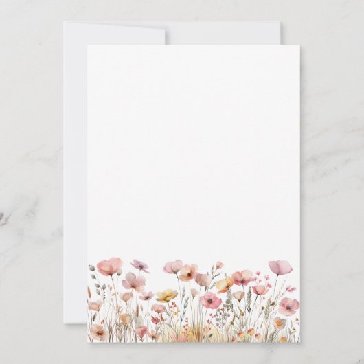 Rosa Wildblumen Mädchendusche Einladung (Rückseite)