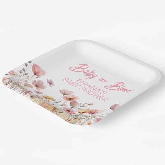 Rosa Wildblumen Mädchendusche Pappteller (Gewinkelt)