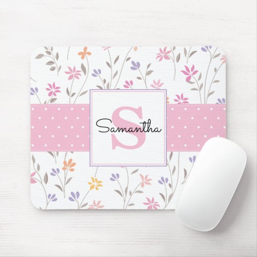 Rosa Wildblumen Mit Monogramm Mousepad (Mit Mouse)