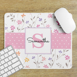 Rosa Wildblumen Mit Monogramm Mousepad