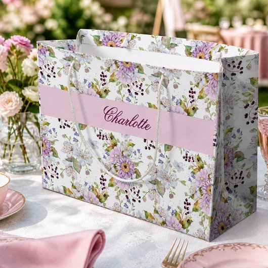 Rosa Wildblumen-Monogramm-Blumendesign Große Geschenktüte
