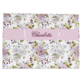 Rosa Wildblumen-Monogramm-Blumendesign Große Geschenktüte (Rückseite)