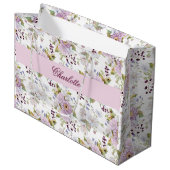Rosa Wildblumen-Monogramm-Blumendesign Große Geschenktüte (Vorderseite Schrägansicht)
