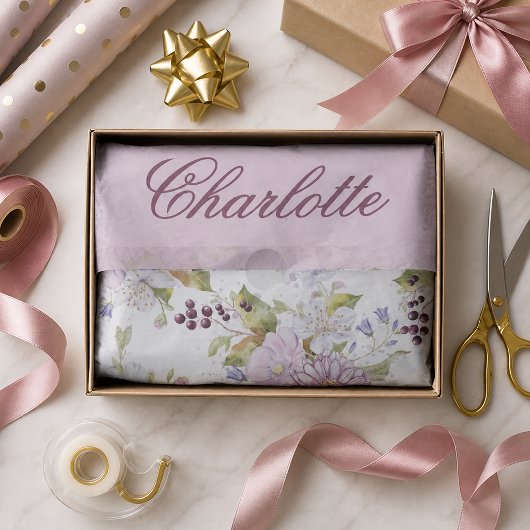 Rosa Wildblumen-Monogramm-Geschenkverpackungsdesig Seidenpapier