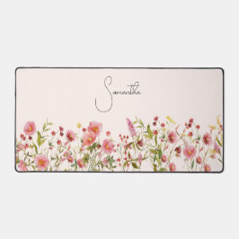 Rosa Wildblumen Personalisiert Schreibtischunterlage