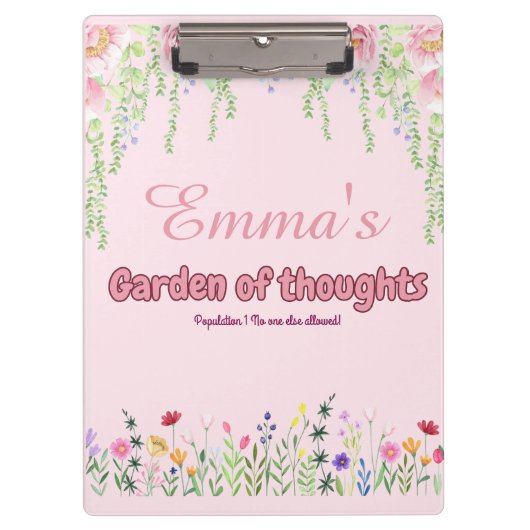 Rosa Wildblumen personalisierter Garten der Gedank Klemmbrett (Vorderseite)