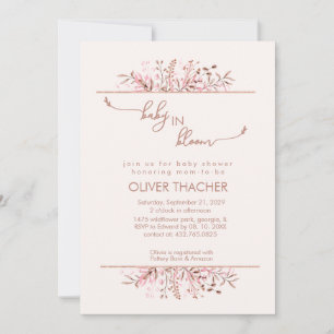 Rosa Wildblumen-Rand Baby in Blüte Baby Shower Einladung