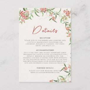 Rosa Wildblumen-Rose Frühlingsgirlande Hochzeit Begleitkarte