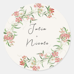 Rosa Wildblumen-Rose Frühlingsgirlande Hochzeit Runder Aufkleber