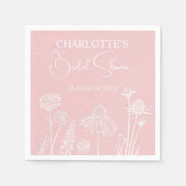 Rosa Wildblumen Sketch-Brautparty Serviette