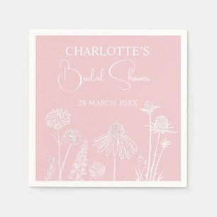 Rosa Wildblumen Sketch-Brautparty Serviette