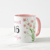 Rosa Wildblumen Sweet 16 Birthday Personalize Tass Tasse (VorderseiteRechts)