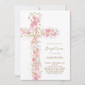 Rosa Wildblumen überqueren Taufe Einladung (Vorderseite)