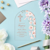 Rosa Wildblumen und Bögen Taufbogen Acryleinladungen (Insitu (Hochzeit))