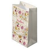 Rosa Wildblumen-Wasserfarbe-Monogramm-Name Kleine Geschenktüte (Vorderseite Schrägansicht)