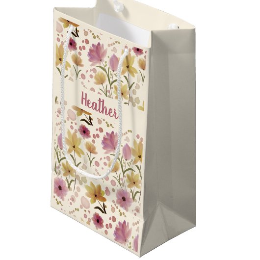 Rosa Wildblumen-Wasserfarbe-Monogramm-Name Kleine Geschenktüte