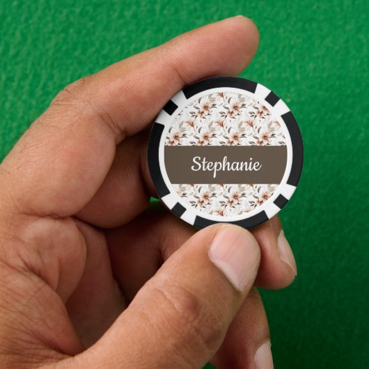 Rosa Wildblumen-Wasserfarbe-Monogramm-Name Pokerchips (Hand)