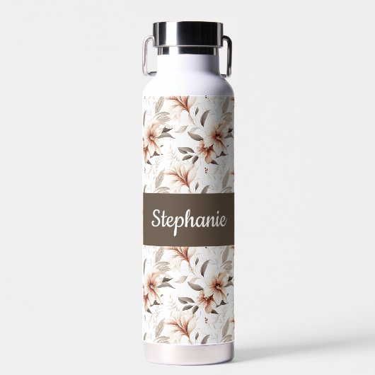 Rosa Wildblumen-Wasserfarbe-Monogramm-Name Trinkflasche (Vorne)