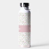 Rosa Wildblumen-Wasserfarbe-Monogramm-Name Trinkflasche (Links)