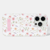 Rosa Wildblumen-Wasserfarben-Monogramm Case-Mate iPhone Hülle (Rückseite (Horizontal))