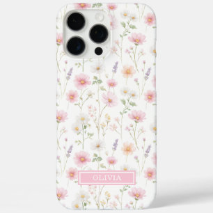 Rosa Wildblumen-Wasserfarben-Monogramm iPhone 16 Pro Max Hülle