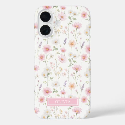 Rosa Wildblumen-Wasserfarben-Monogramm Case-Mate iPhone Hülle (Rückseite)