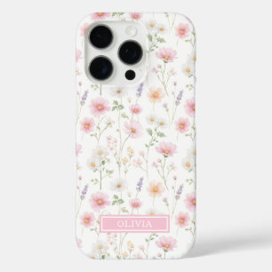 Rosa Wildblumen-Wasserfarben-Monogramm iPhone 16 Pro Hülle