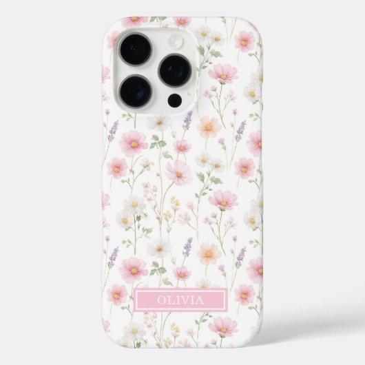 Rosa Wildblumen-Wasserfarben-Monogramm Case-Mate iPhone Hülle (Rückseite)