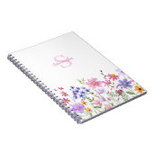 Rosa Wildblumen-Wasserfarben-Monogramm-Name Notizblock (Rechte Seite)
