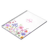 Rosa Wildblumen-Wasserfarben-Monogramm-Name Notizblock (Linke Seite)