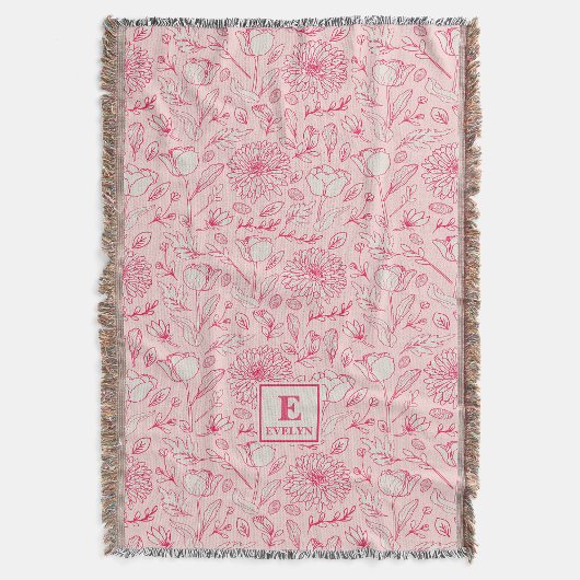 Rosa Wildblumen-Wurfdecke mit Monogramm Decke