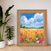 Rosa Wildblumenfeld Blumen-Wasserfarbenmalerei Poster
