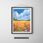 Rosa Wildblumenfeld Blumen-Wasserfarbenmalerei Poster